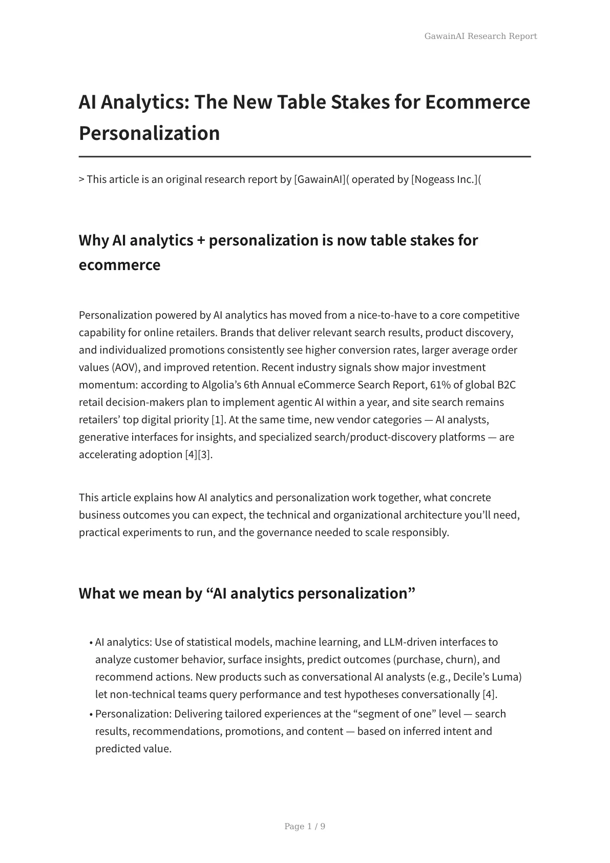AI Analytics: The New Table Stakes for Ecommerce Personalization - Page 1