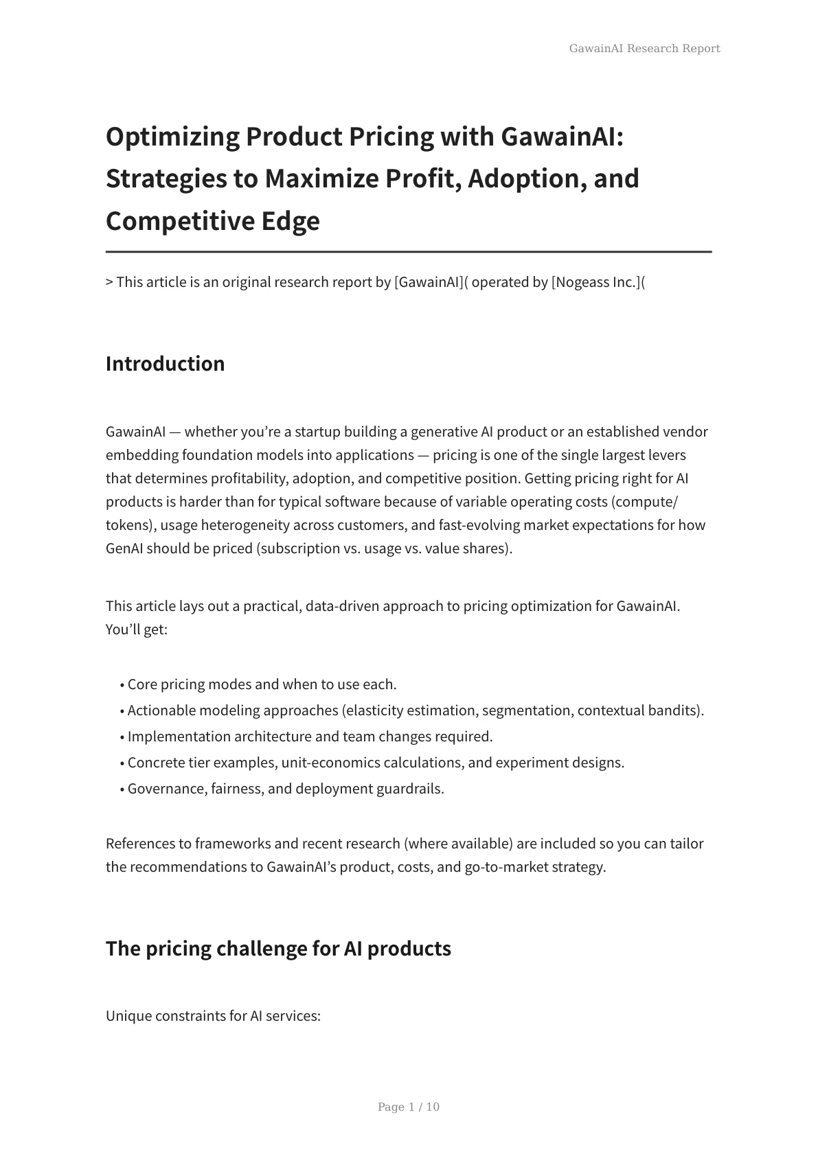 Optimizing Product Pricing with GawainAI: Strategies to Maximize Profit, Adoption, and Competitive Edge - Page 1
