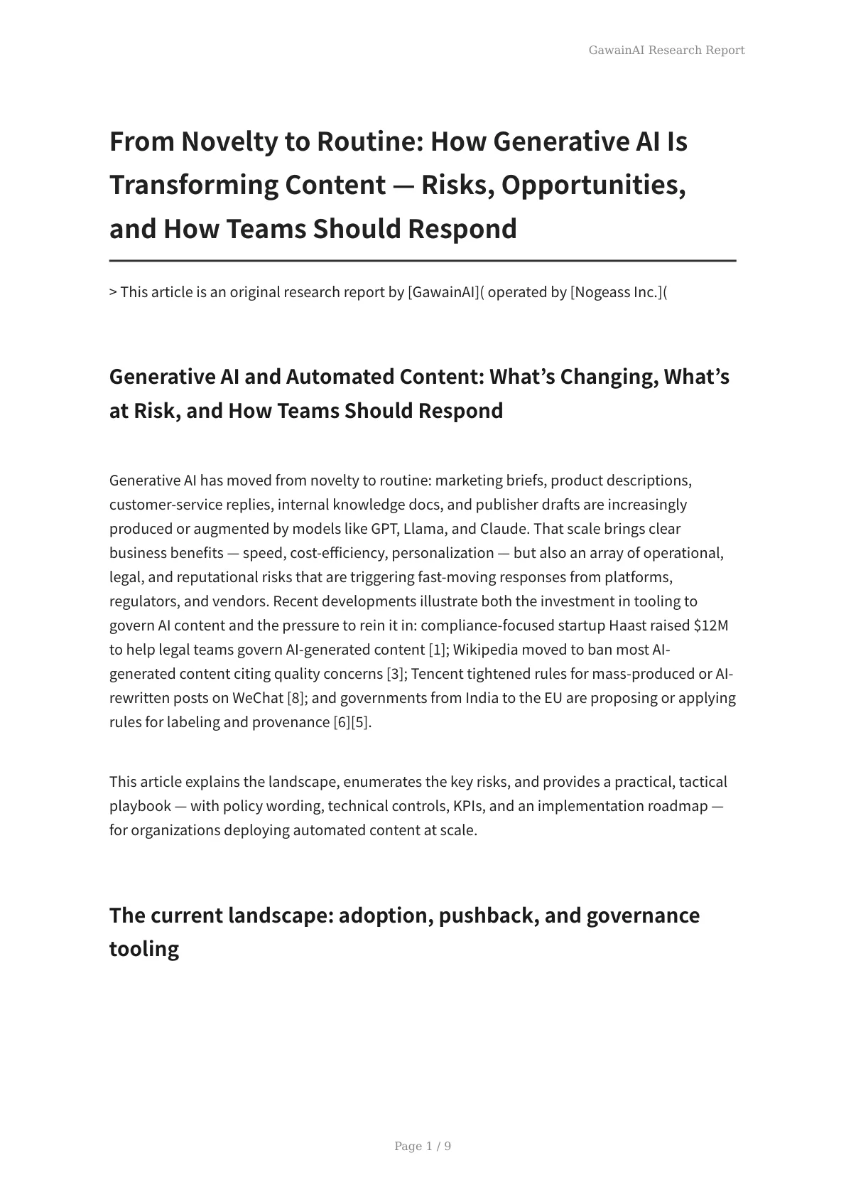 From Novelty to Routine: How Generative AI Is Transforming Content — Risks, Opportunities, and How Teams Should Respond - Page 1